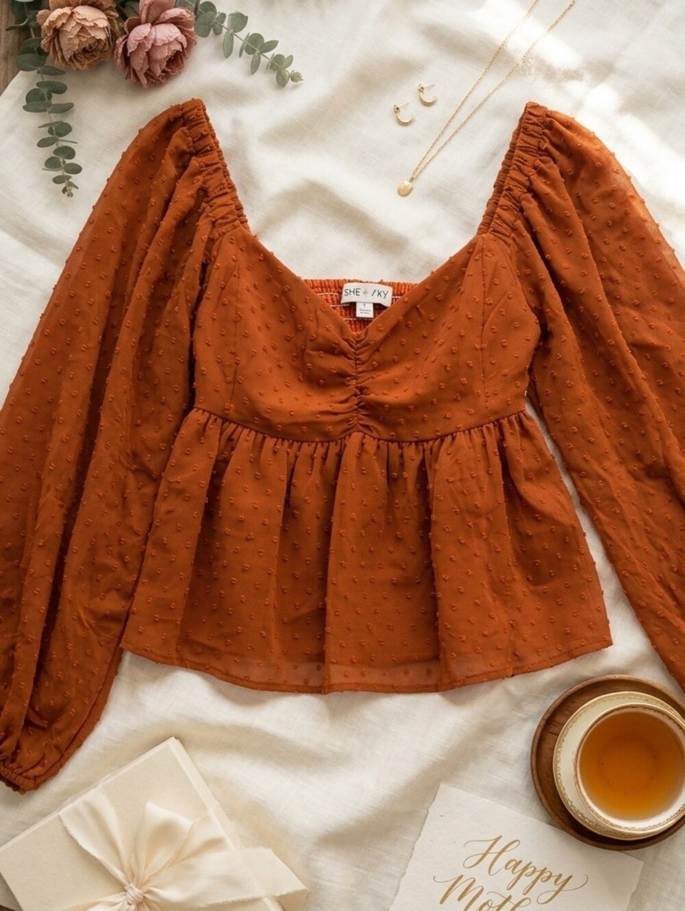 Women's Rust Orange Crop Blouse